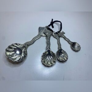 Pewter Fish Handle Seashell Measuring Spoons Set 4 Nautical Kitchen Decor